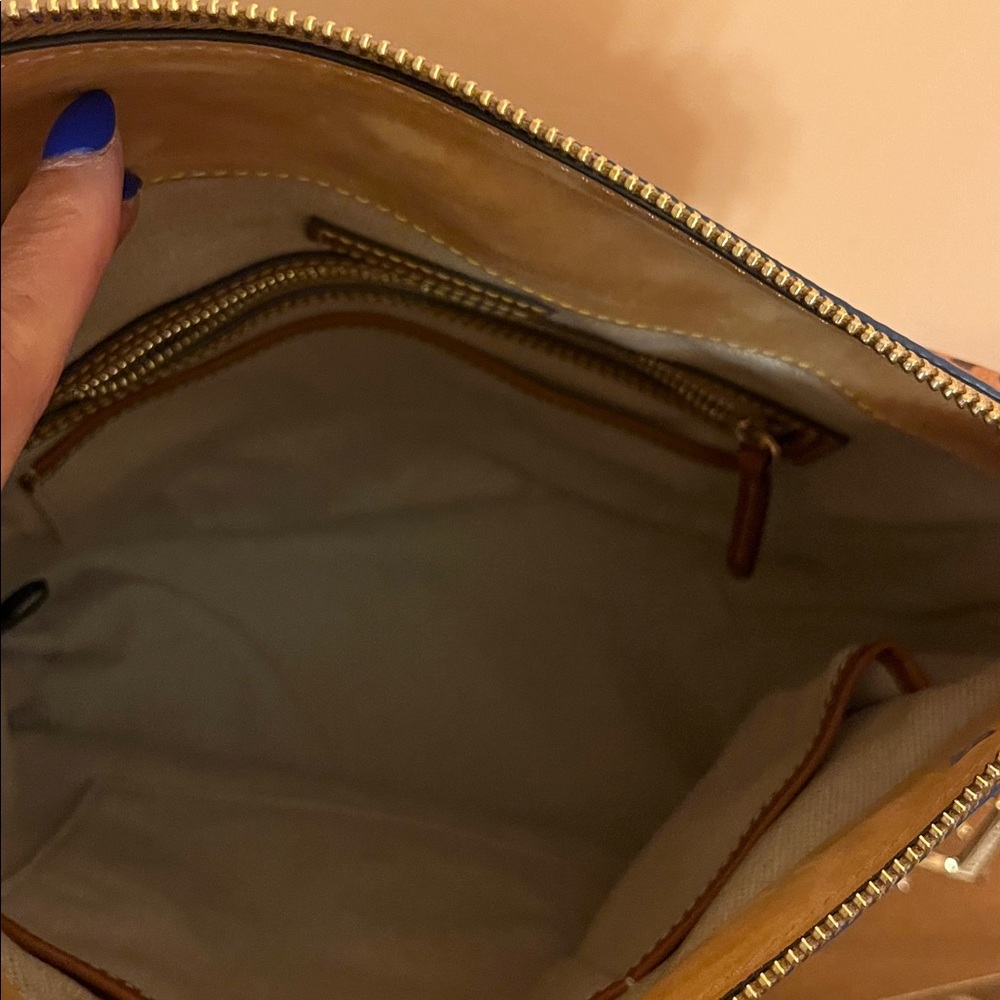 Dooney and Bourke Blue and Tan Logo Shoulder Bag - Picture 5 of 6